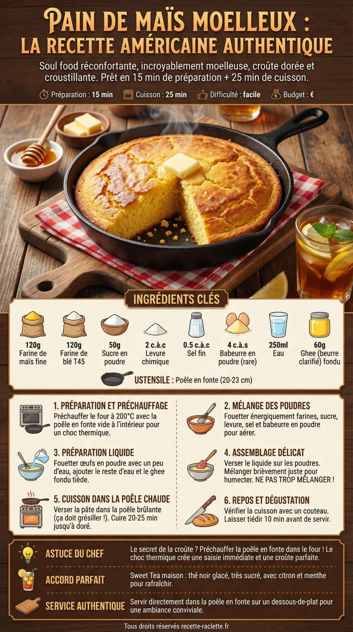 Fiche recette Pain de ma&iuml;s moelleux : la recette am&eacute;ricaine authentique