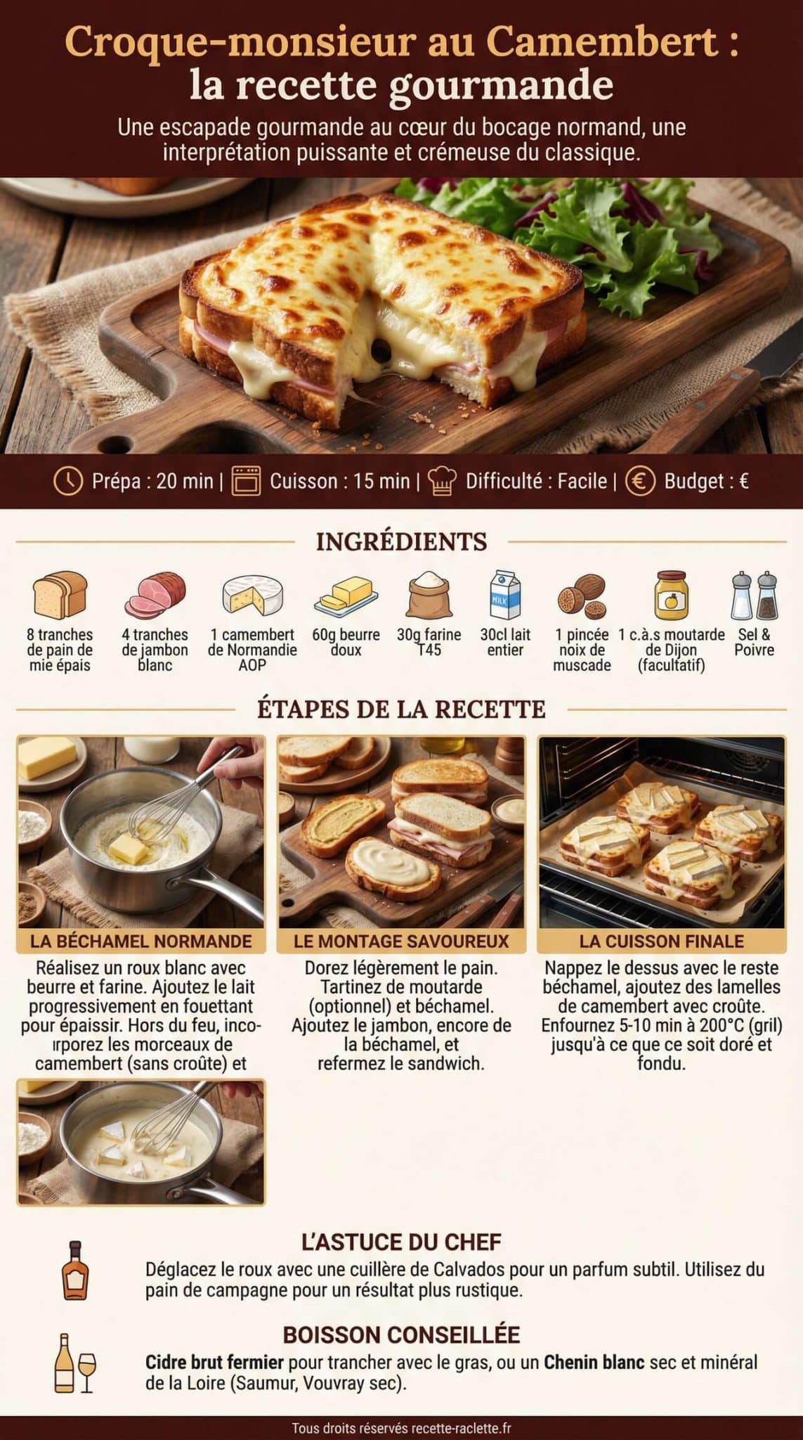 Fiche recette Croque-monsieur au Camembert : la recette gourmande Fiche recette Croque-monsieur au Camembert : la recette gourmande