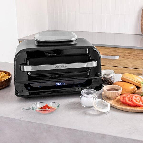 Cecotec Friteuse à Air Grill sans Huile de 6 L Cecofry FireDome 6000. 2400 W, 6 Modes de Cuisson et 4 Niveaux Grill, Thermostat Réglable, Comprend une Sonde de Température et des Accessoires