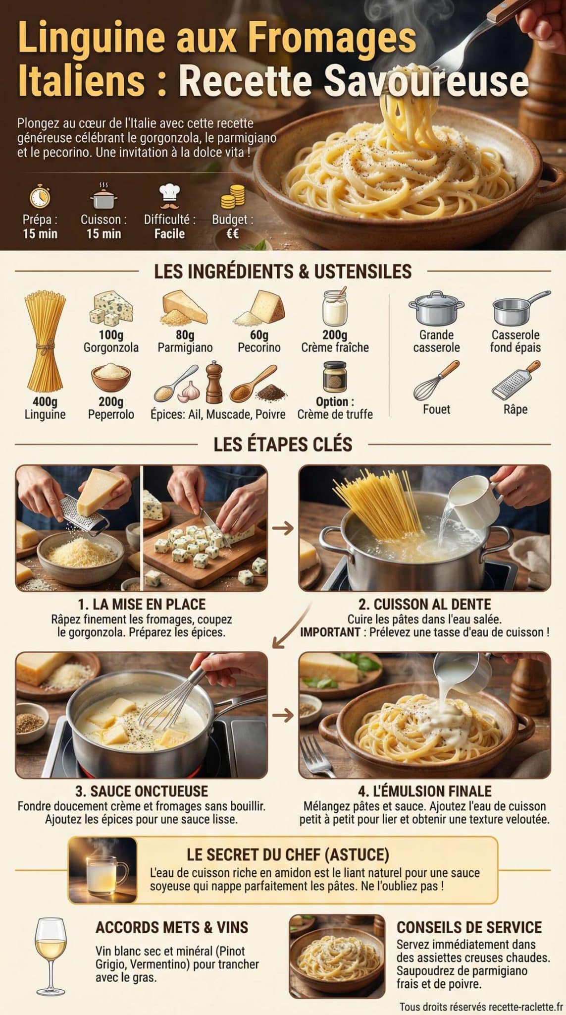 Fiche recette Linguine aux Fromages Italiens : recette Savoureuse