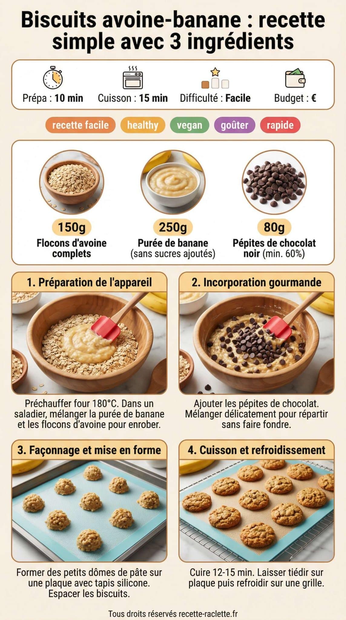 Fiche recette Biscuits avoine-banane : recette simple avec 3 ingr&eacute;dients