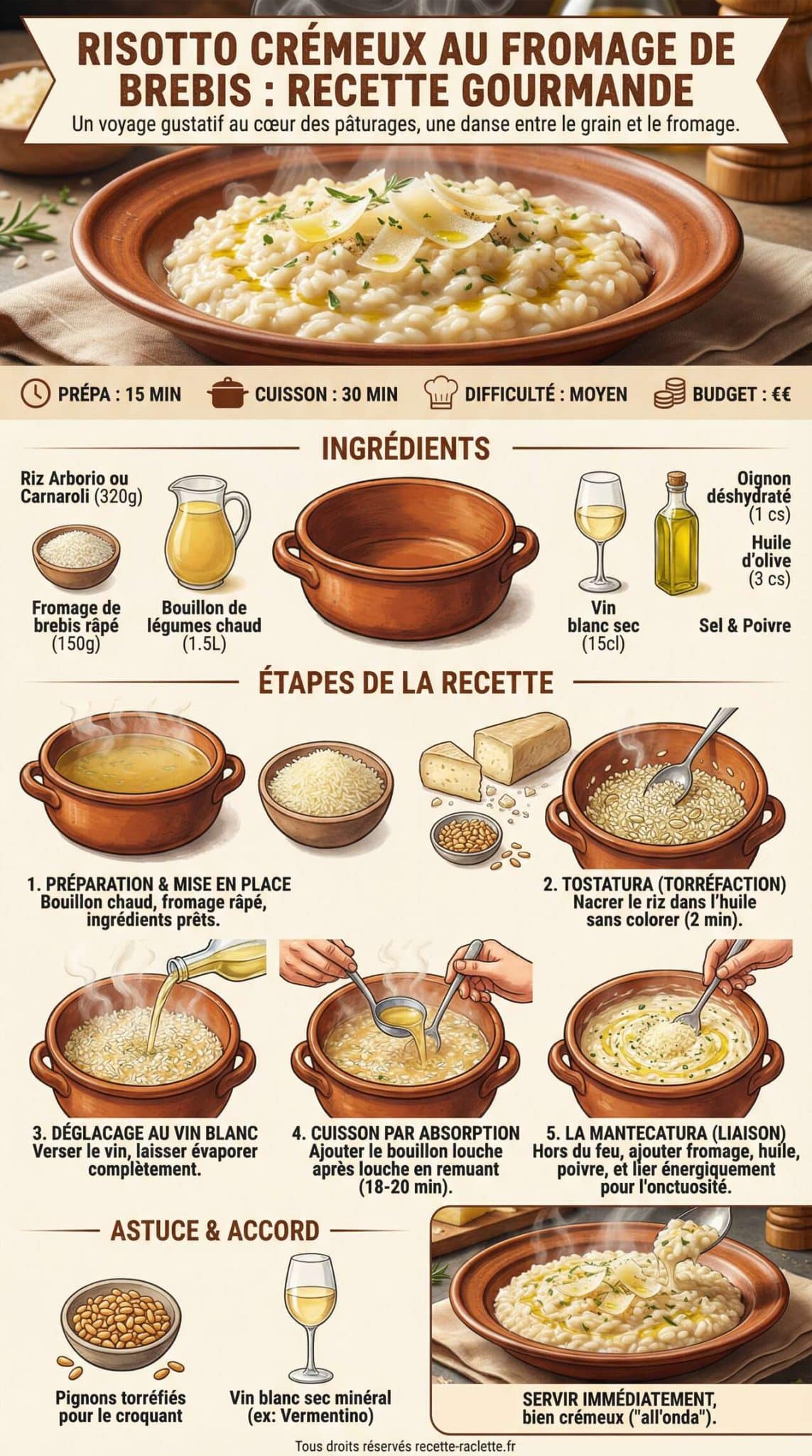 Fiche recette Risotto cr&eacute;meux au fromage de brebis : recette gourmande