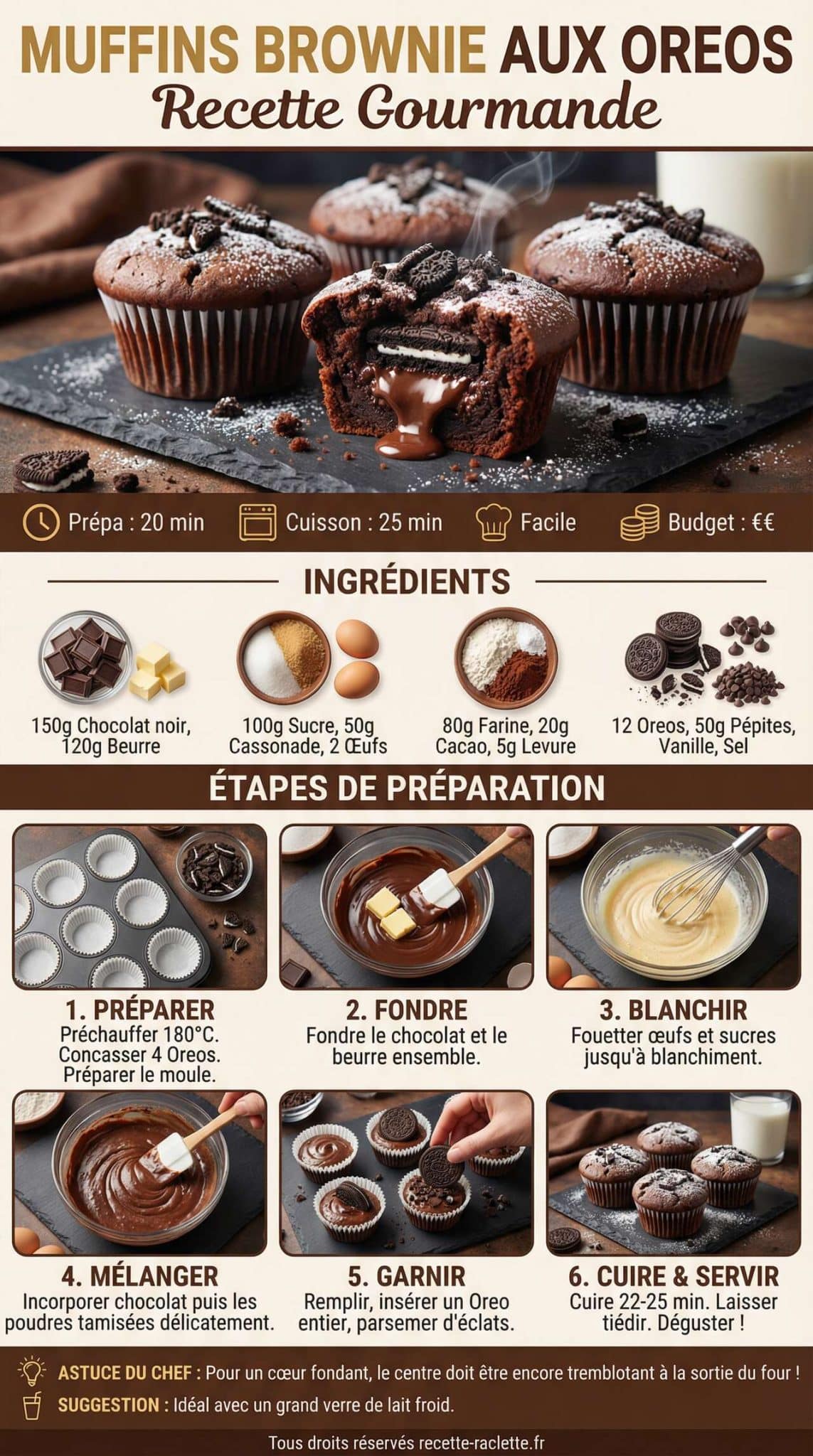 Fiche recette Muffins Brownie aux Oreos : recette Gourmande