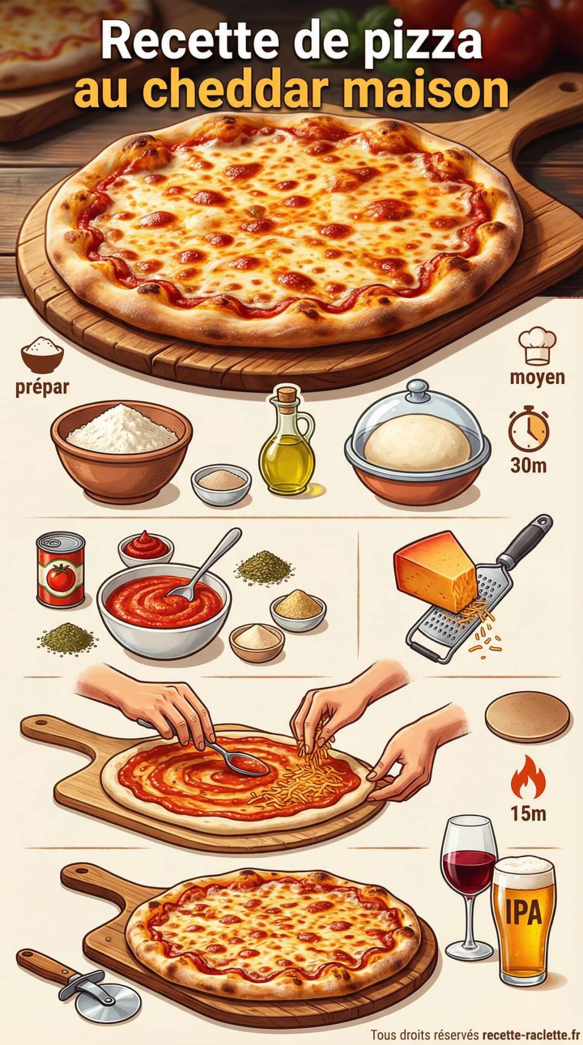 Fiche recette Recette de pizza au cheddar maison Fiche recette Recette de pizza au cheddar maison