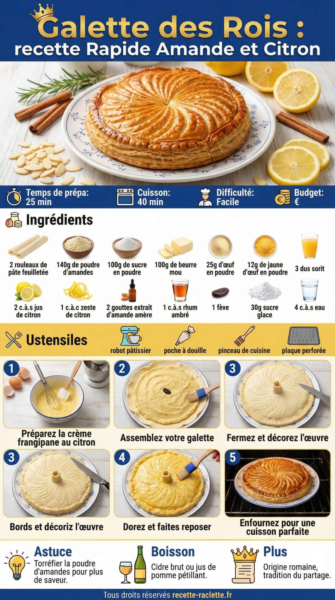 Fiche recette Galette des Rois : recette Rapide Amande et Citron Fiche recette Galette des Rois : recette Rapide Amande et Citron