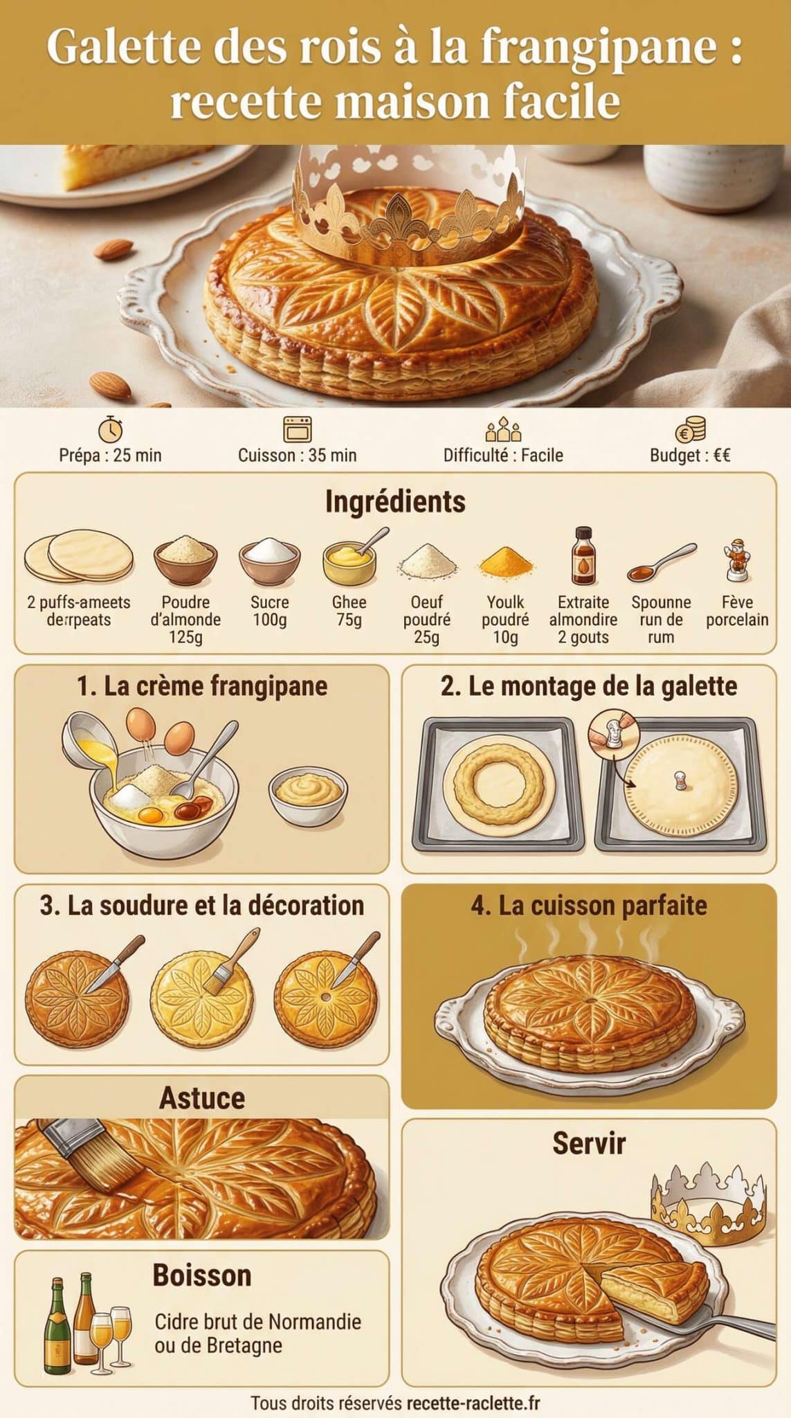 Fiche recette Galette des rois &agrave; la frangipane : recette maison facile