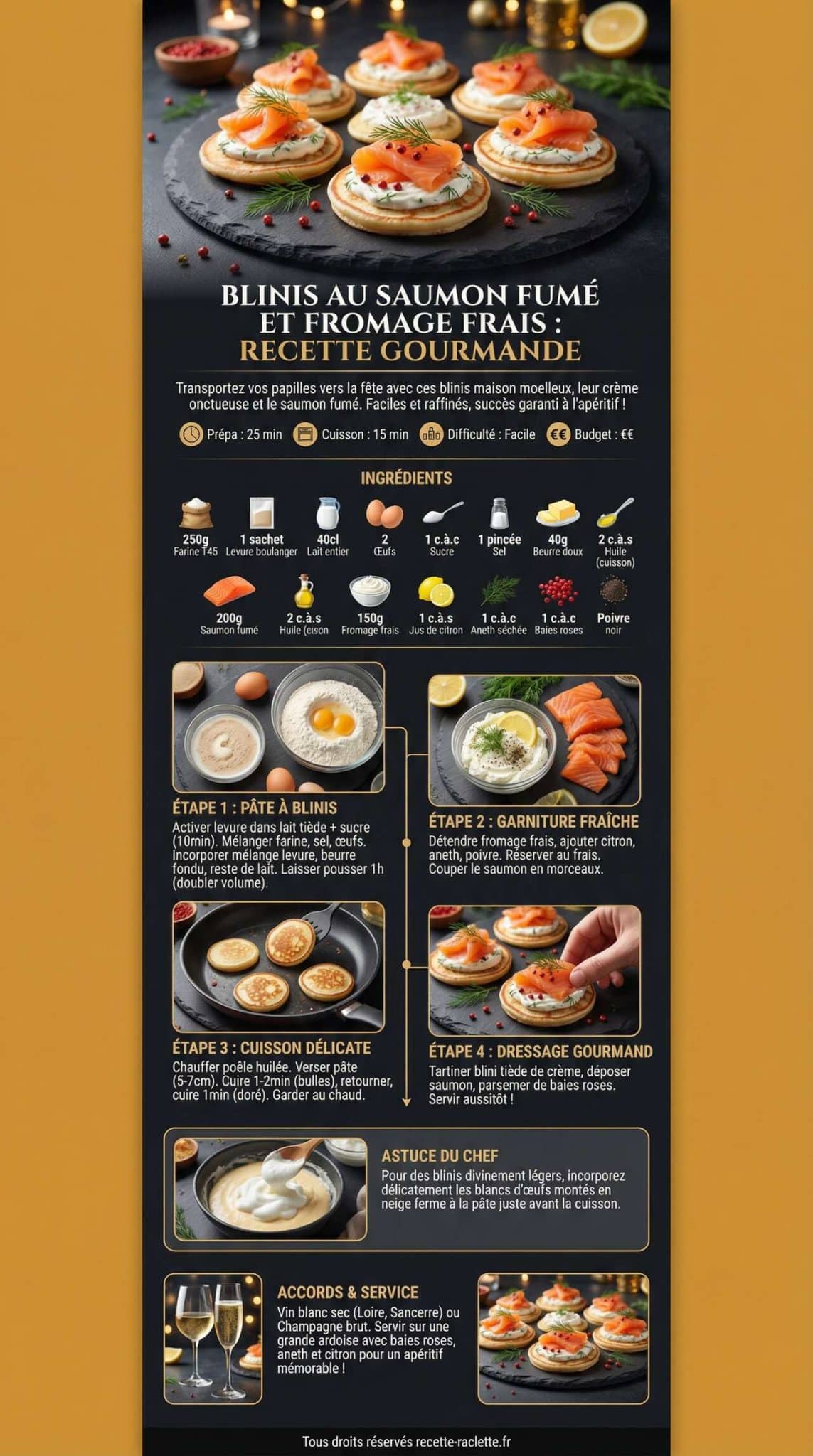 Fiche recette Blinis au saumon fum&eacute; et fromage frais : recette gourmande