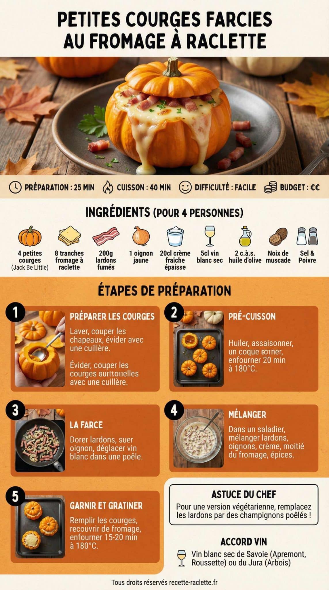 Fiche recette Petites courges farcies au fromage à raclette : recette gourmande Fiche recette Petites courges farcies au fromage à raclette : recette gourmande