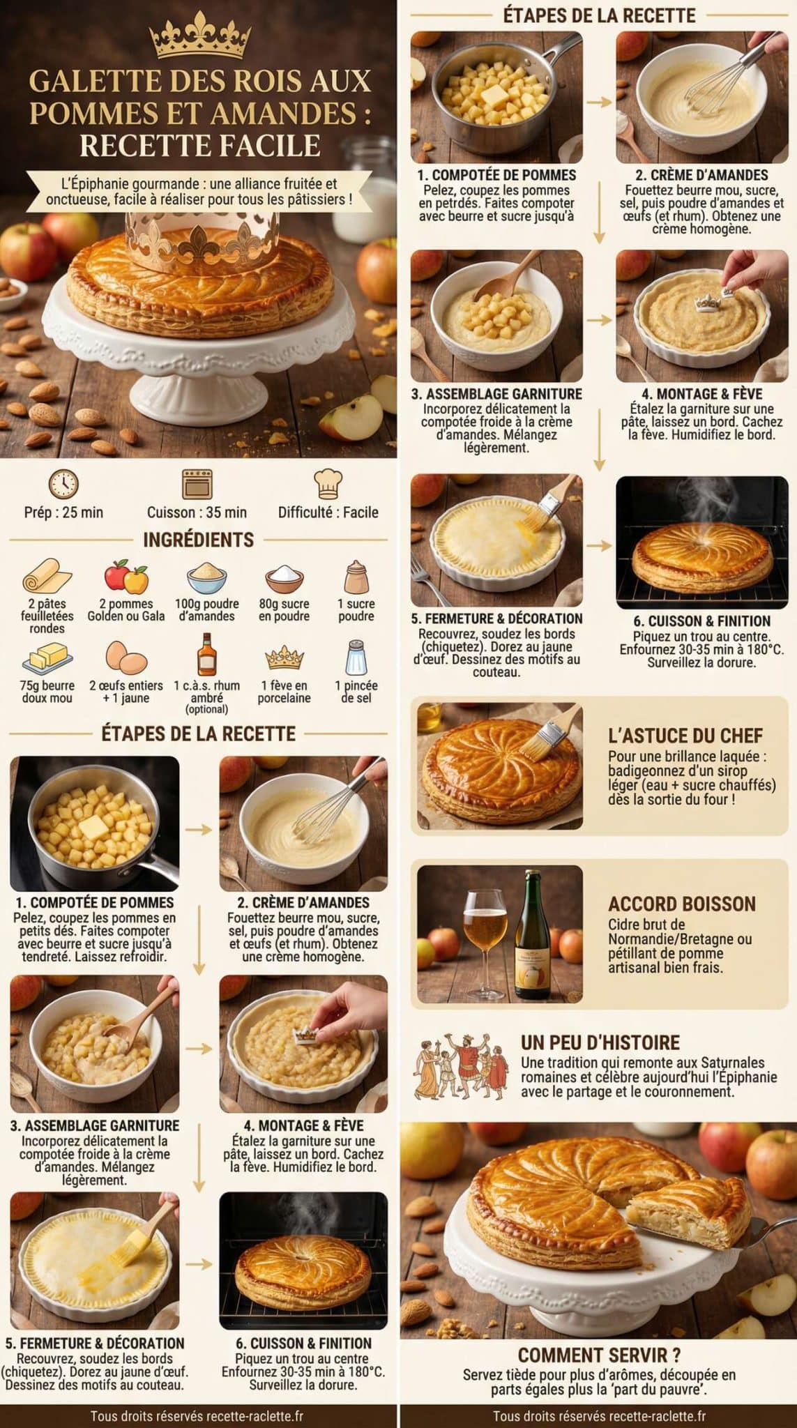 Fiche recette Galette des Rois aux Pommes et Amandes : recette Facile