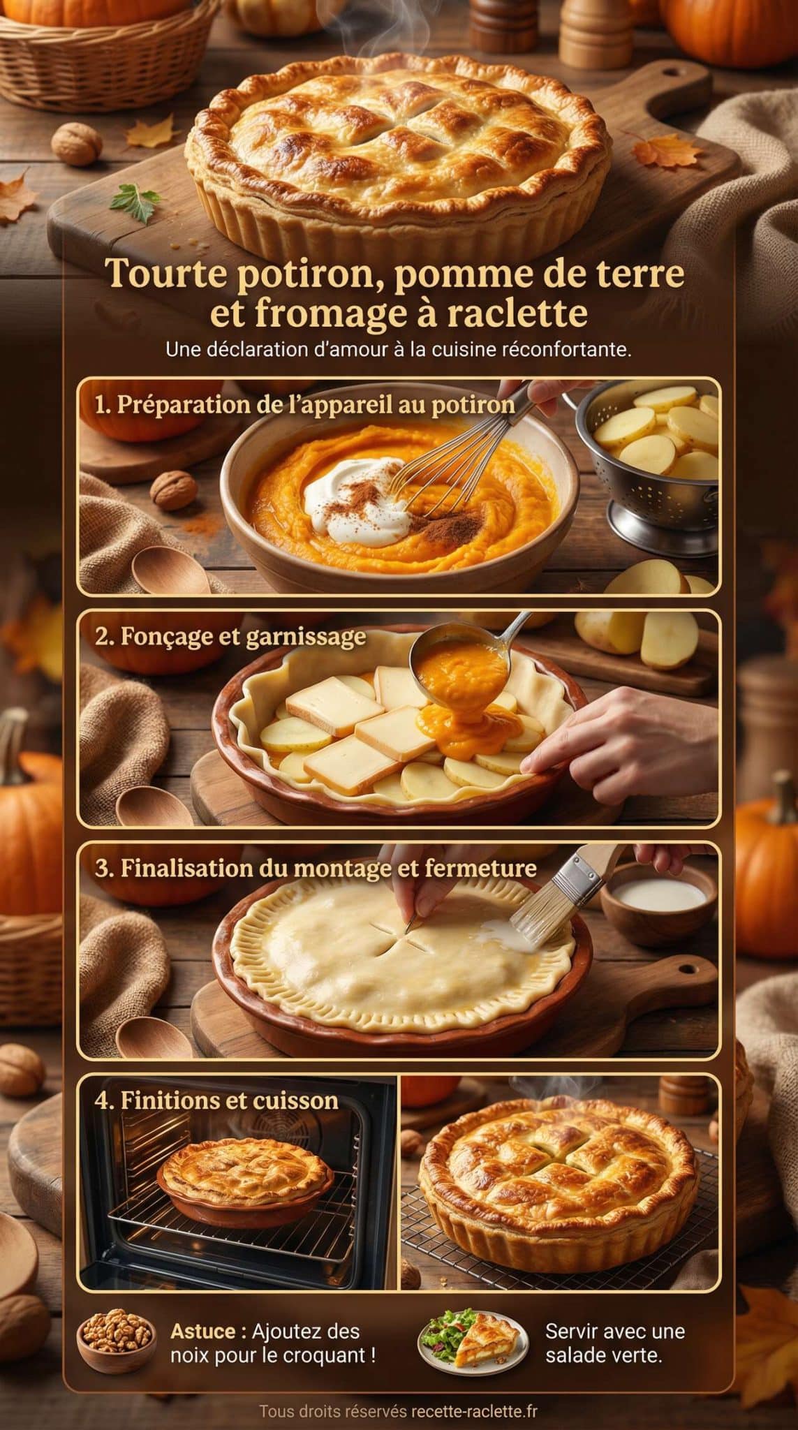Fiche recette Tourte potiron, pomme de terre et fromage &agrave; raclette