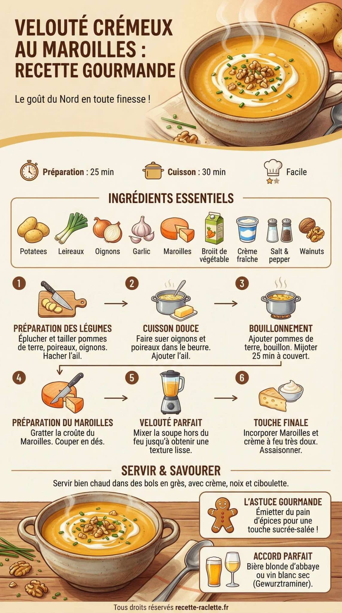 Fiche recette Velout&eacute; cr&eacute;meux au Maroilles : recette gourmande