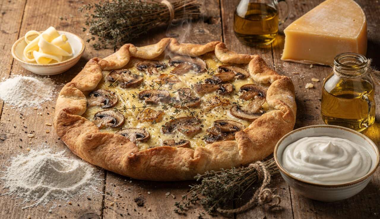 Tarte rustique champignons et fromage à raclette : recette savoureuse