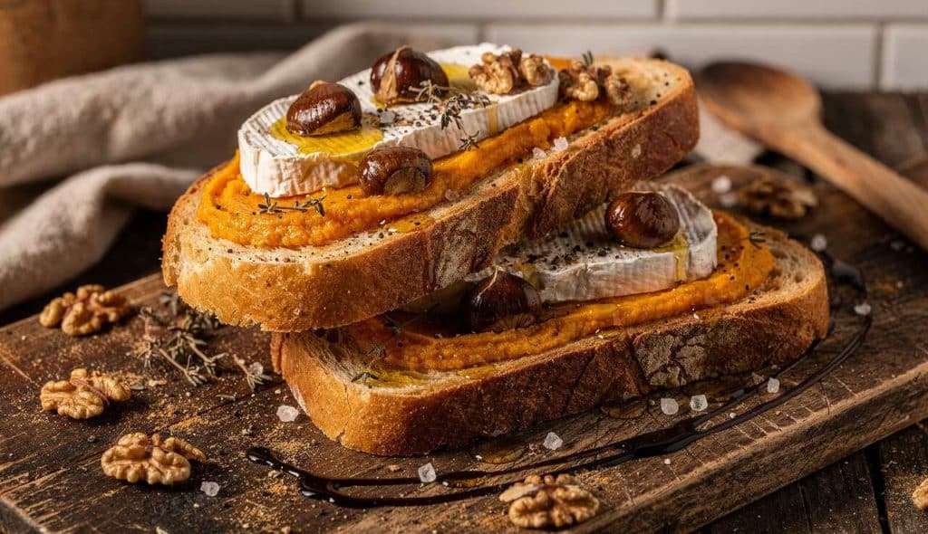 Tartine courge, châtaignes et fromage de chèvre : recette savoureuse
