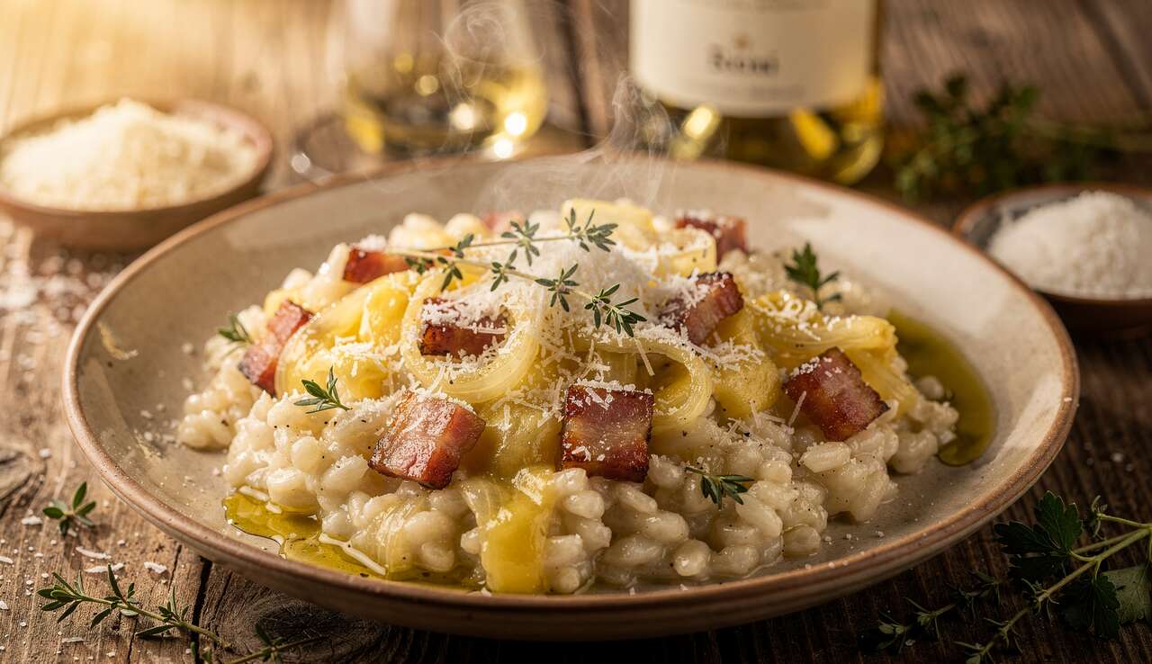 Risotto aux lardons, oignons et fromage à raclette
