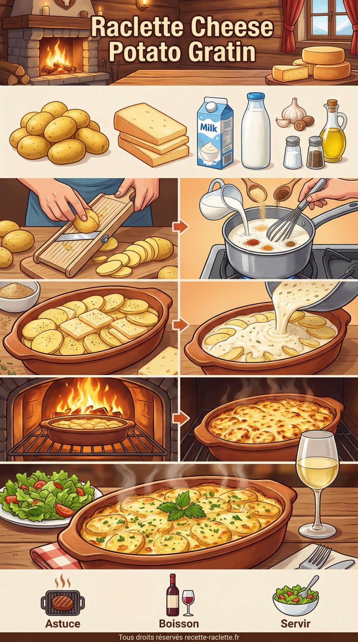 Fiche recette Gratin de pommes de terre au fromage &agrave; raclette : recette savoureuse
