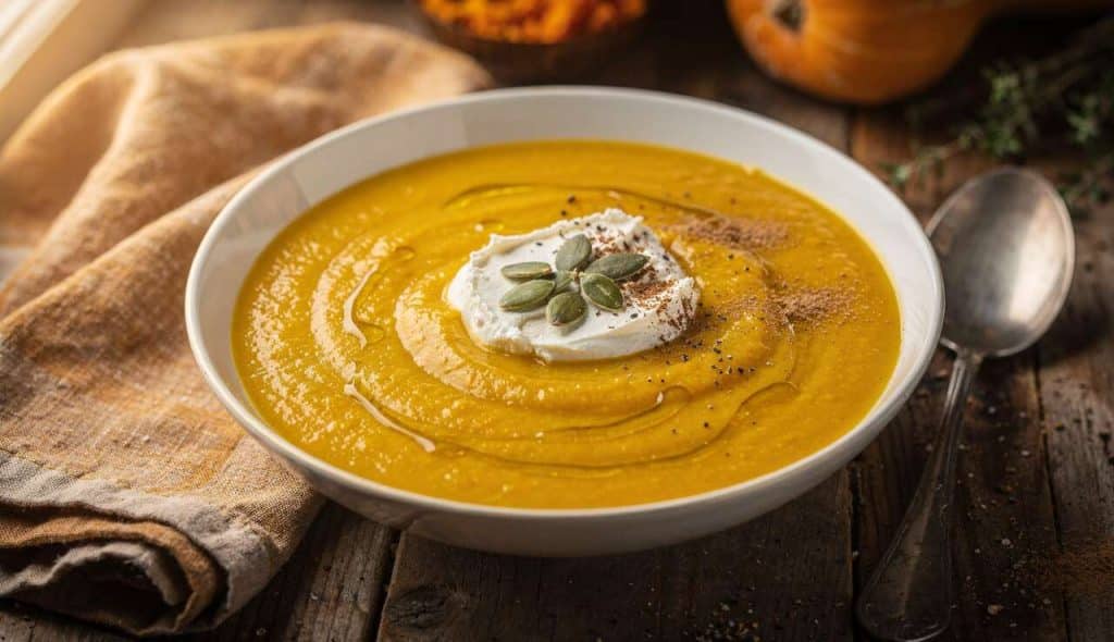 Velouté de courge butternut au fromage : recette gourmande