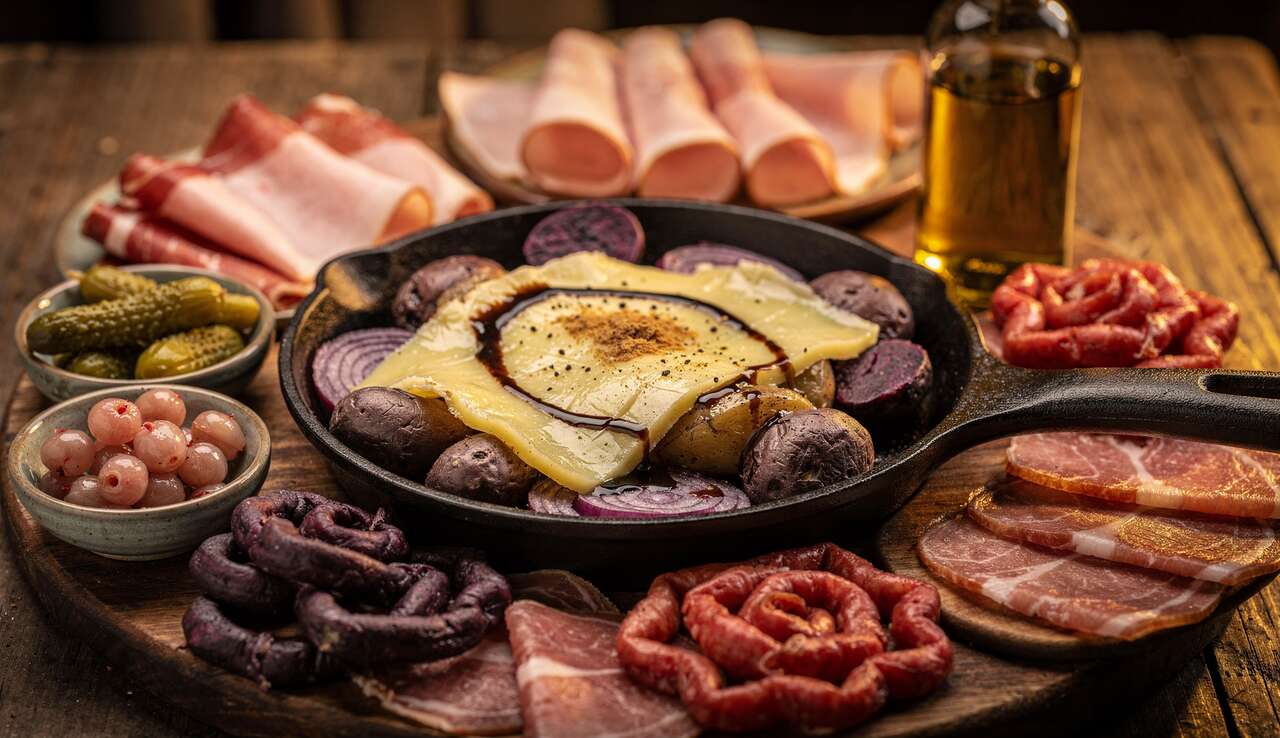 Raclette aux oignons rouges et pommes de terre vitelottes : recette gourmande