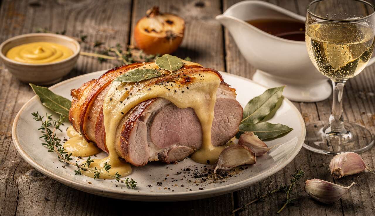 Rôti de porc au bacon et fromage à raclette : recette savoureuse