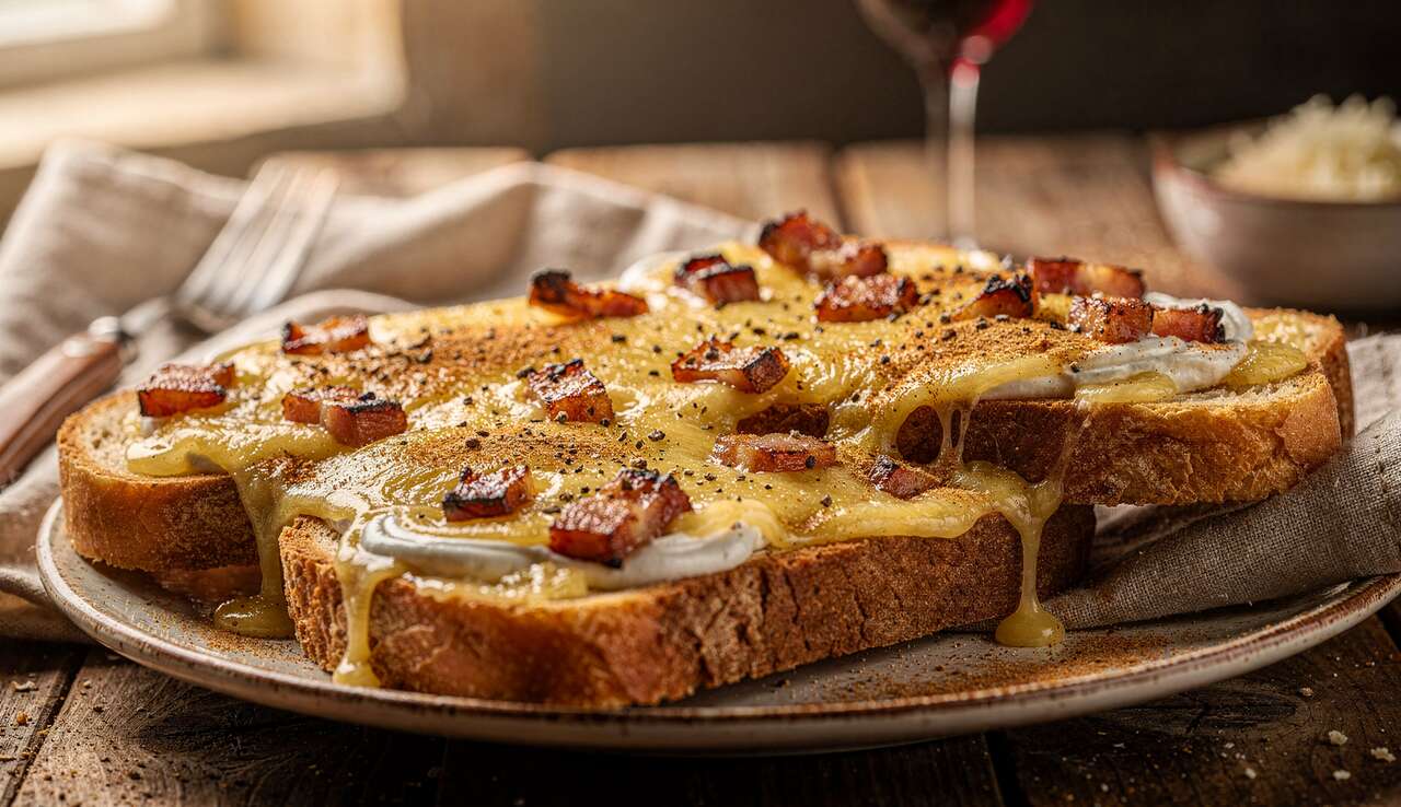 Tartine gratinée au fromage à raclette et lardons : recette savoureuse