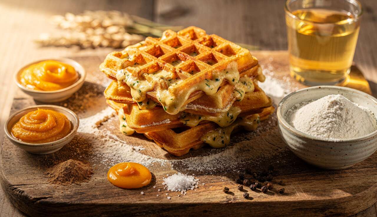 Gaufres butternut au fromage ail et fines herbes : recette gourmande