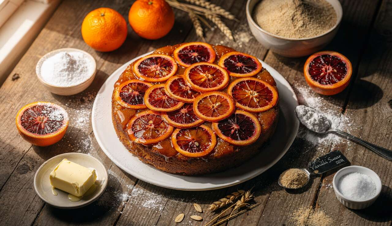 Gâteau renversé à l'orange sanguine : recette facile et savoureuse