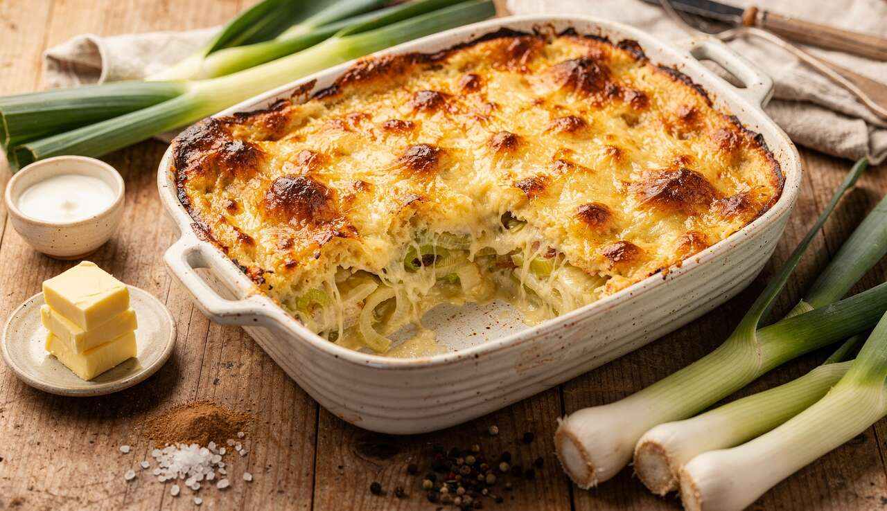 Gratin de poireaux au fromage à raclette : recette gourmande