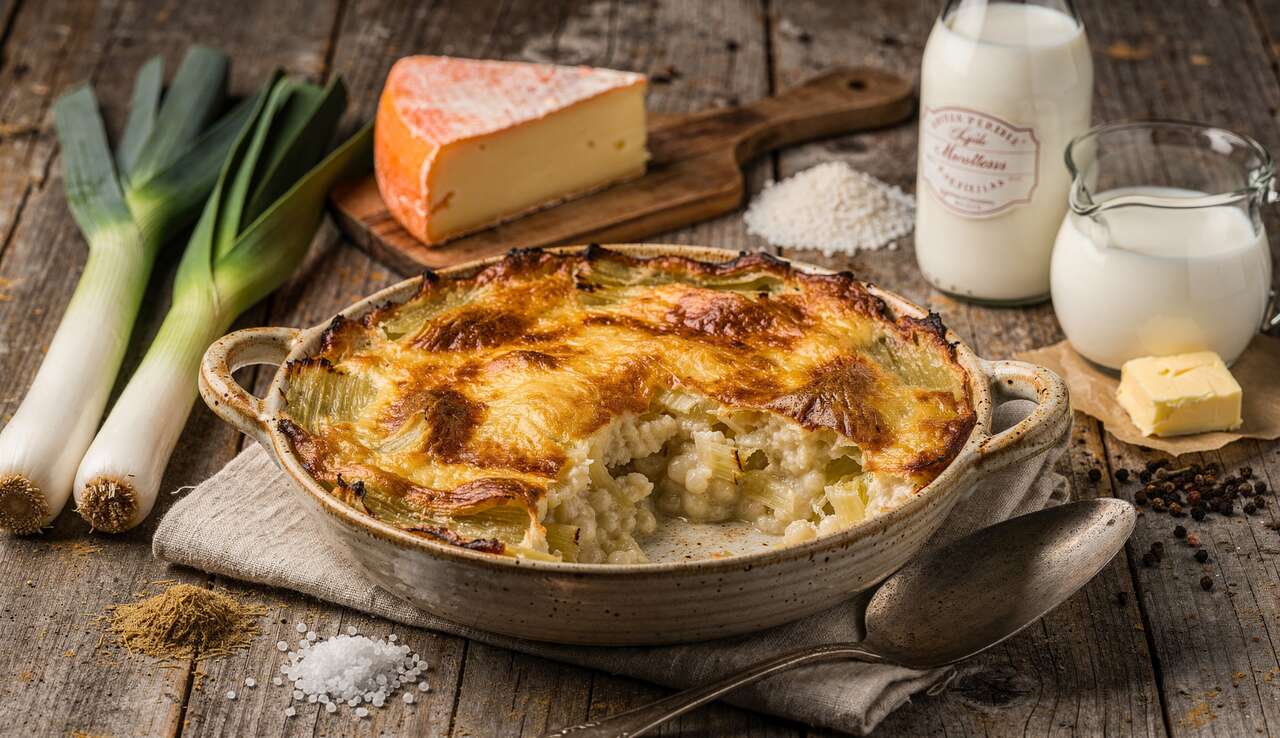 Gratin de poireaux et tapioca au Maroilles : recette savoureuse