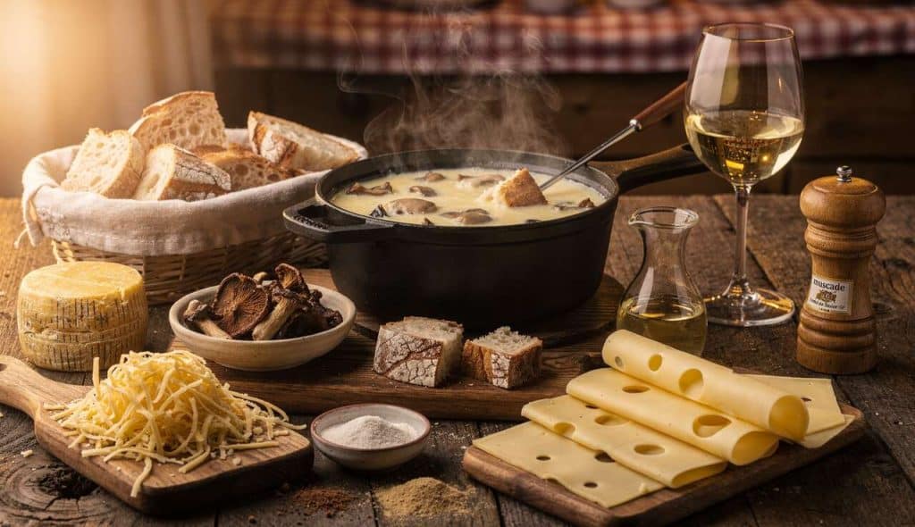 Fondue savoyarde aux champignons : recette gourmande