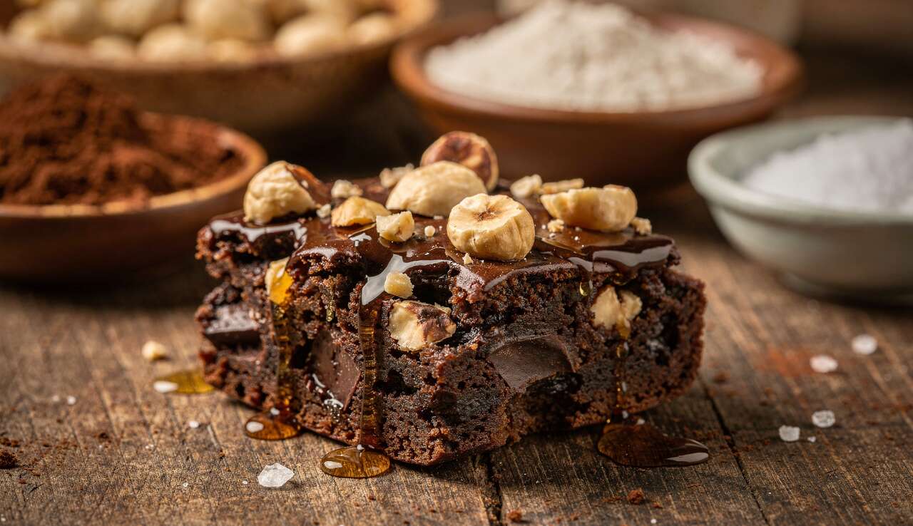 Brownie aux haricots blancs, chocolat et noisettes sans beurre ni œufs