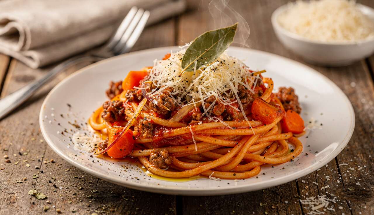 Spaghetti bolognaise au fromage râpé italien - Recette savoureuse