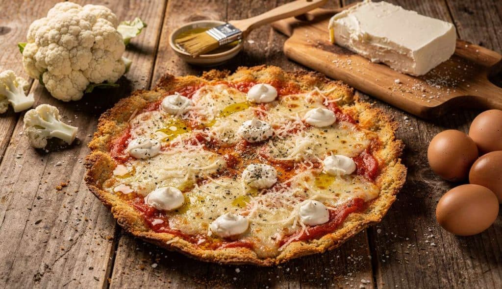 Pizza avec pâte de chou-fleur et fromage frais : une recette savoureuse