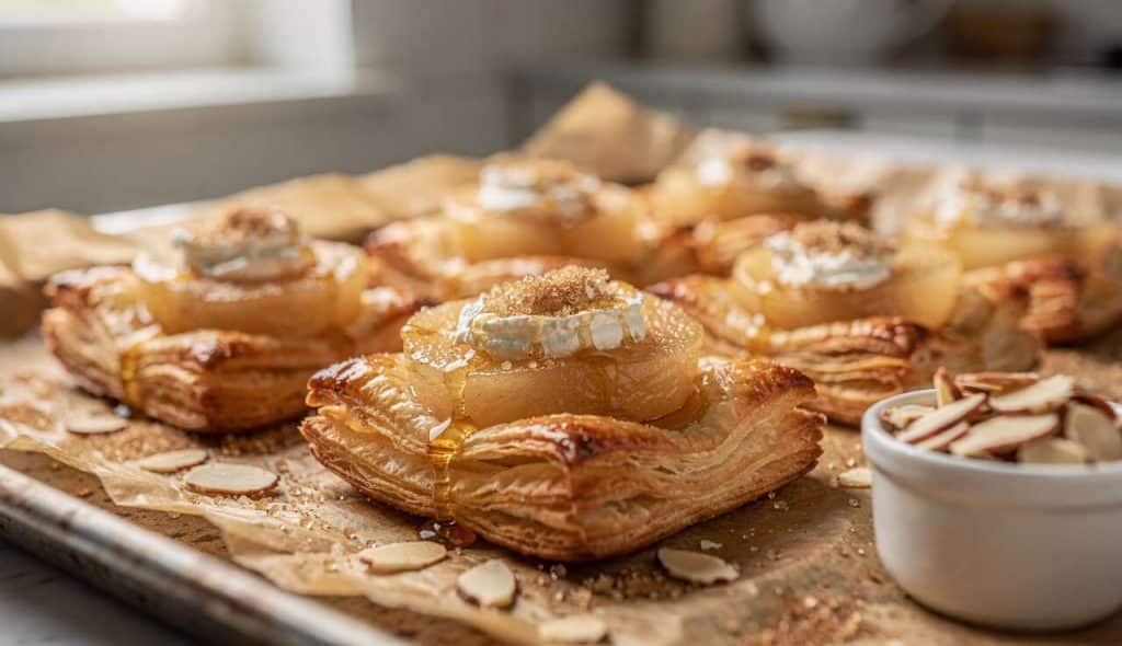 Chaussons feuilletés poires, fromage frais et amandes : recette gourmande