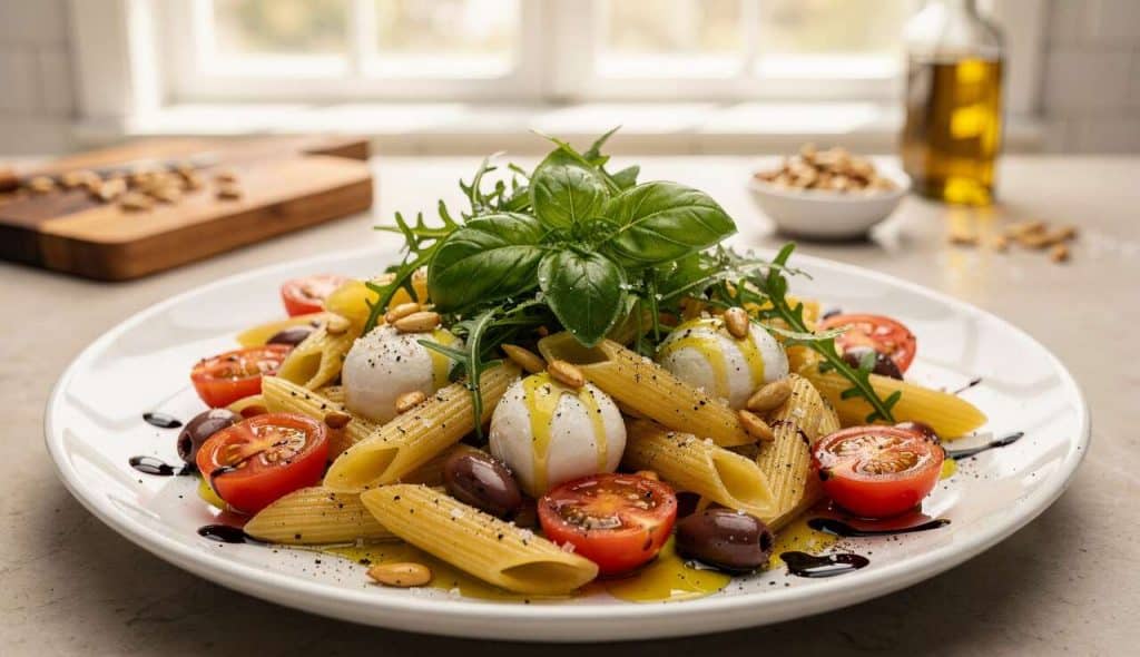 Salade de pâtes à la mozzarella di Bufala : recette savoureuse