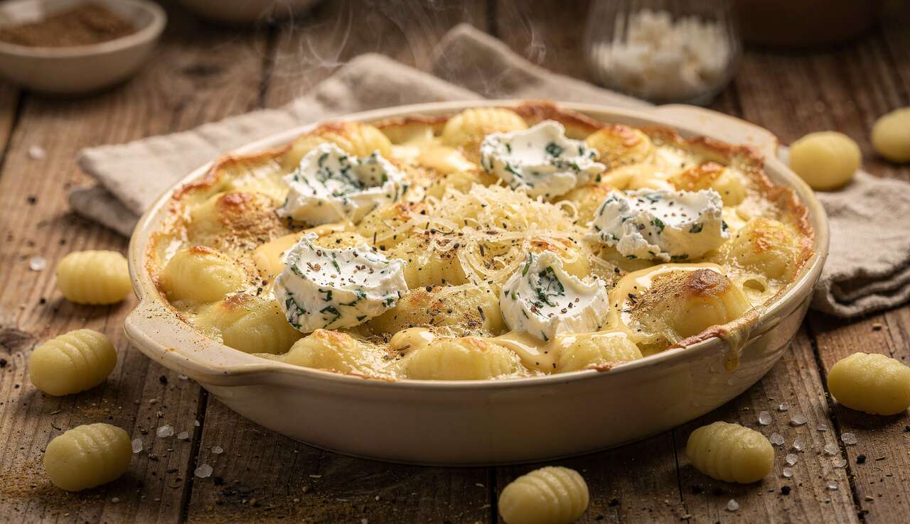 Gratin de gnocchis crémeux au fromage ail et fines herbes