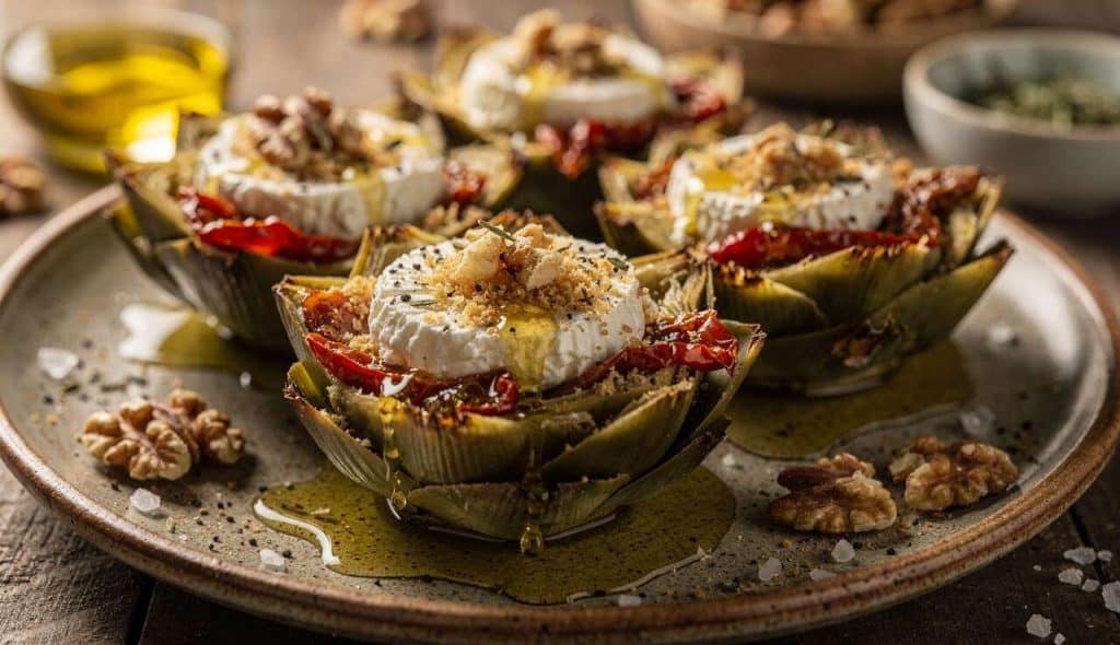 Fond d’artichaut farci au chèvre chaud : recette gourmande