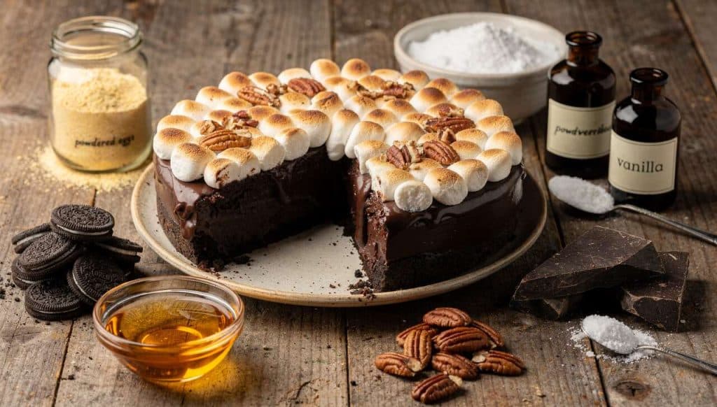 Tarte Mississipi Mud Pie : chocolat, noix de Pécan et Chamallows