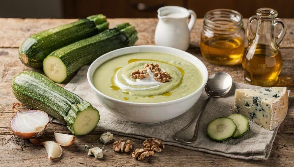 Soupe de courgettes au Bleu d'Auvergne : recette savoureuse