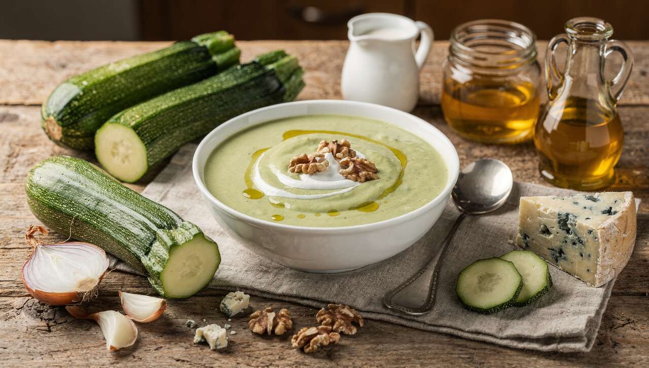 Soupe de courgettes au Bleu d'Auvergne : recette savoureuse