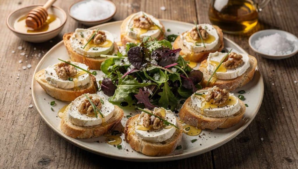 Canapés au fromage de chèvre frais et salade printanière : une recette savoureuse