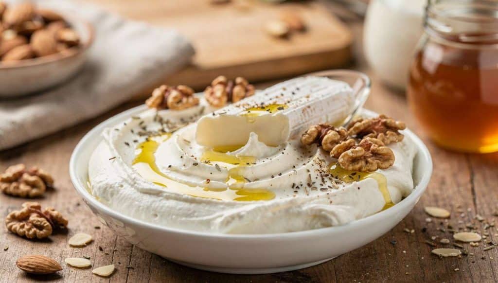 Créez un dip crémeux au fromage de chèvre, noix et amandes