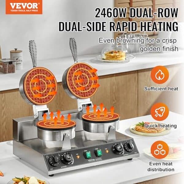 Découvrez notre analyse complète du gaufrier double tête VEVOR 2460 W en acier inoxydable. Un équipement performant qui allie puissance et qualité pour des gaufres impeccables à chaque utilisation.