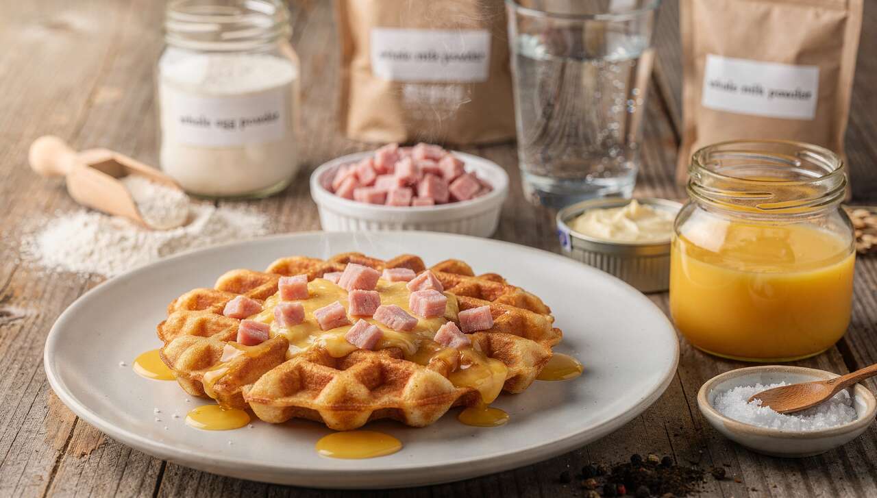 Gaufre salée surprise : jambon et fromage