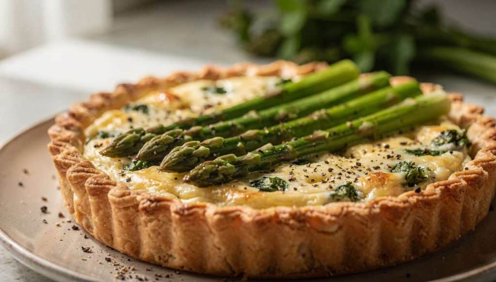 Tarte crémeuse asperges et fromage ail & fines herbes