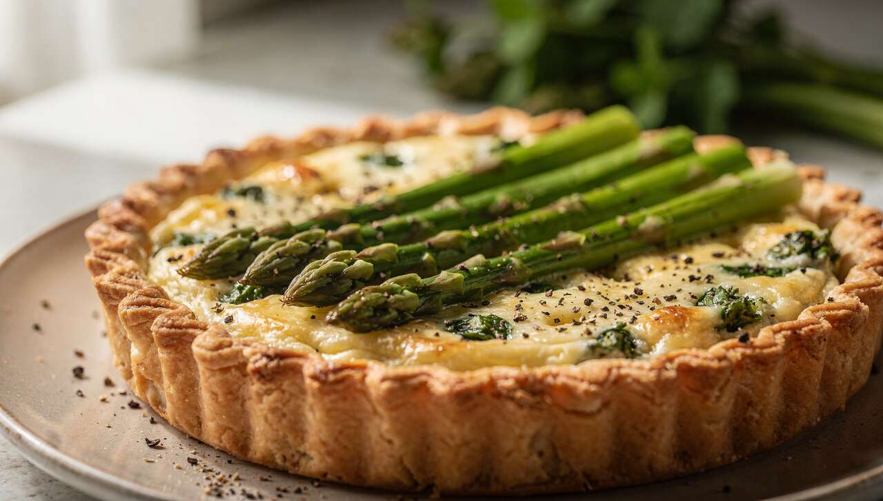 Tarte crémeuse asperges et fromage ail & fines herbes