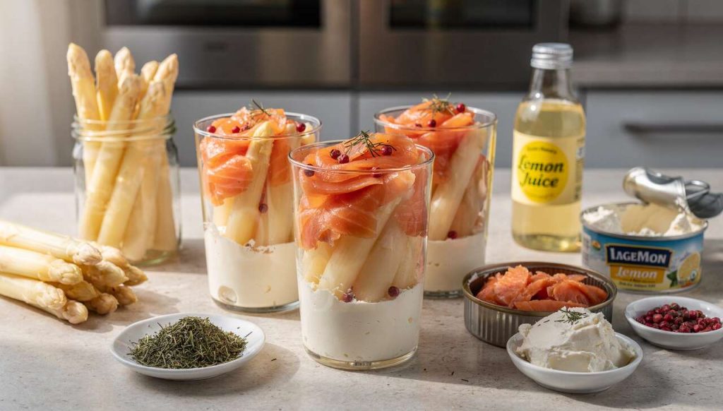Recette de verrines au fromage frais, asperges blanches et saumon fumé