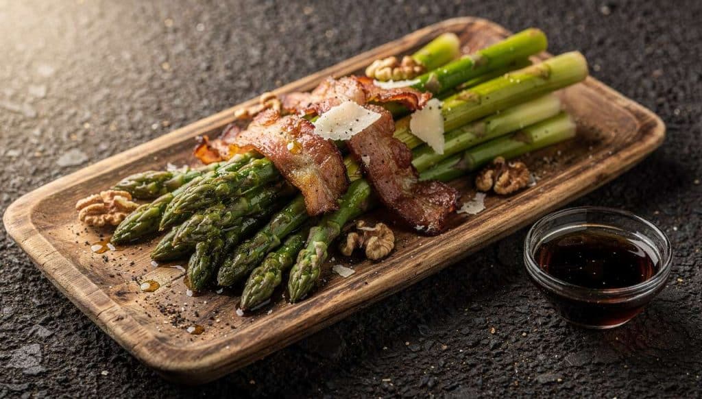 Salade d'asperges vertes, lard grillé et fromage : une recette savoureuse