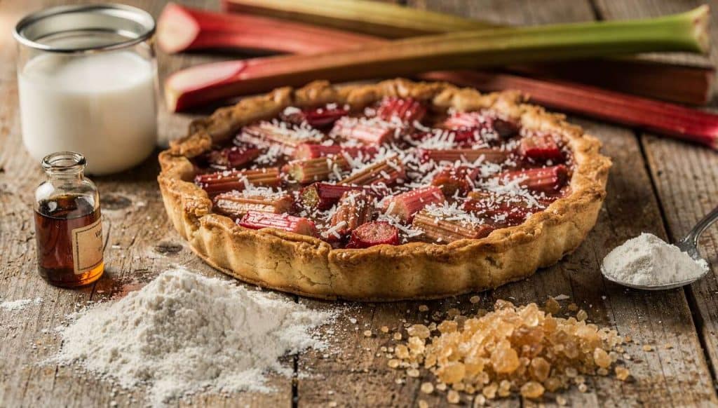 Tarte noix de coco rhubarbe sans lactose : recette savoureuse