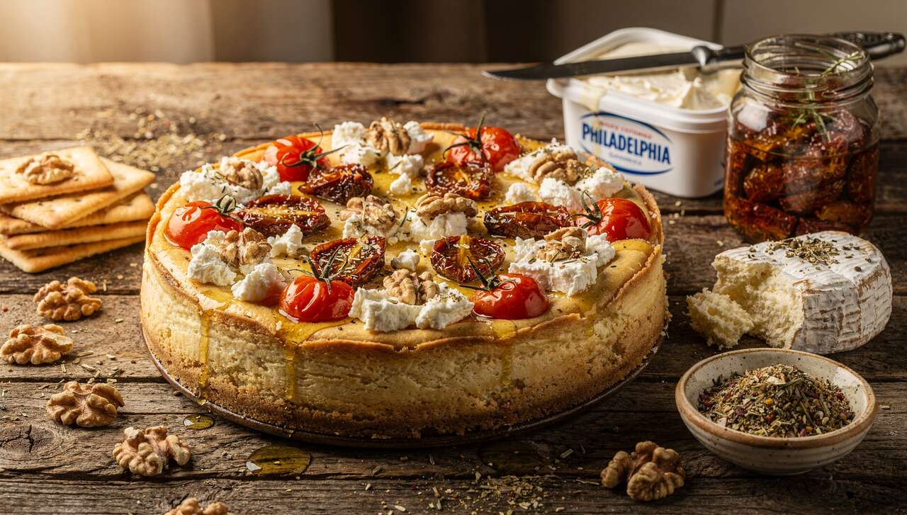 Cheesecake aux noix, tomates et chèvre frais : recette savoureuse