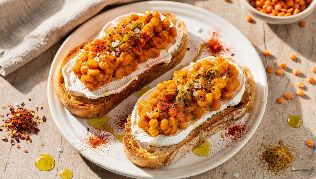 Recette tartines lentilles corail fromage frais