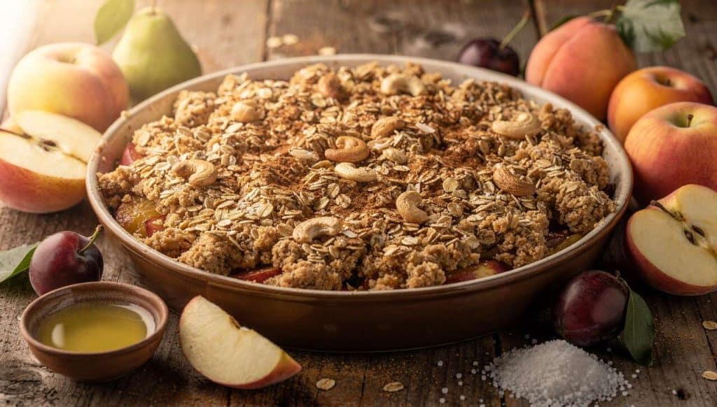 Crumble végétalien ultra croustillant : fruits du marché